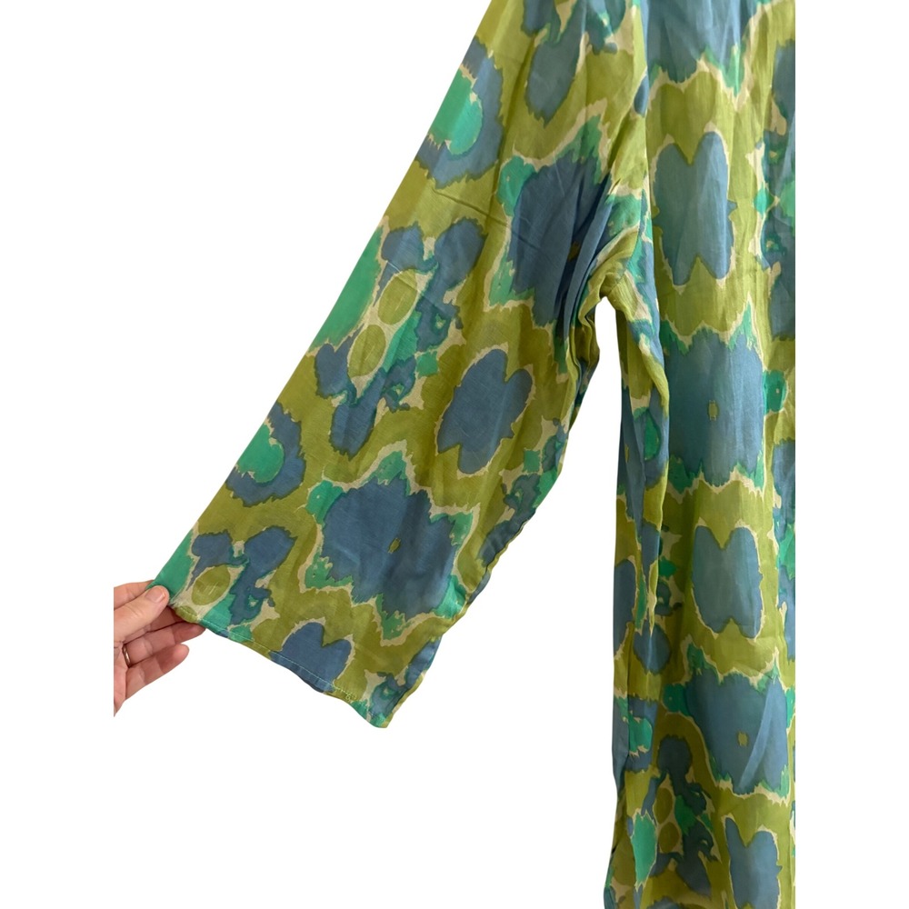 Rockflowerpaper Hillary Lime Beach Tunic‎ XL Blue Green Ikat Cotton Embroidered - Picture 9 of 9